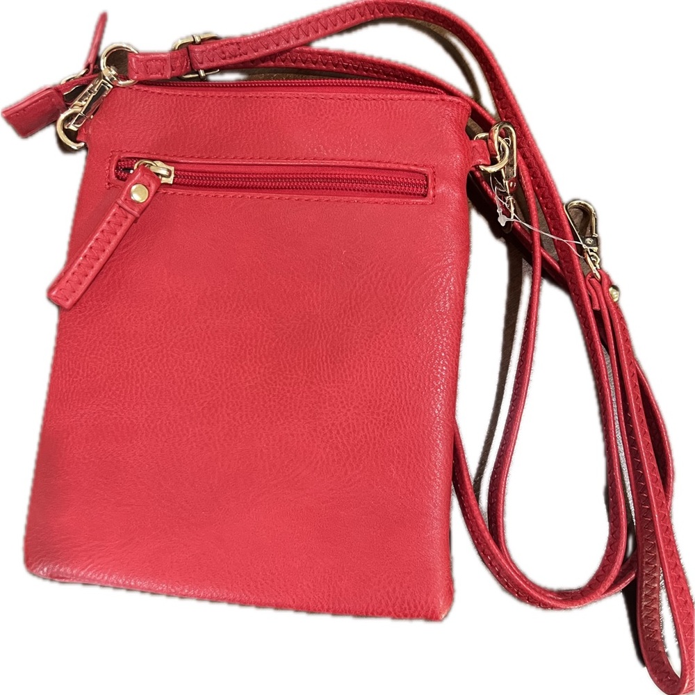 Red Crossbody Bag with Gold Accents - Picture 2 of 5